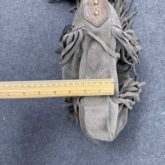 GAP 100% Cow Suede Fringe Hobo Shoulder Bag Boho Western Taupe - Picture 4 of 13